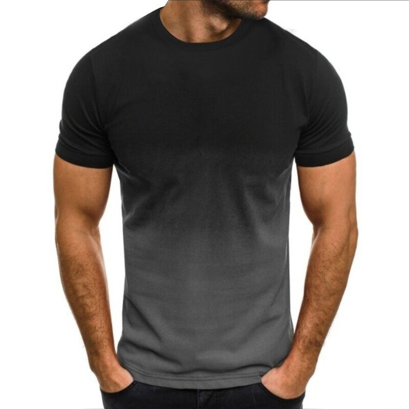 Spring new mens casual sports fashion 3D gradient short sleeved round neck T-shirt for men