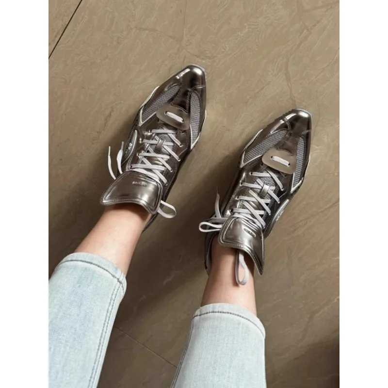 High Quality Pointed Toe Wens Sneakers Fion Sier Splicing Casual Shoes Designer Soft Sole Shock Absorption Platform Shoe Y251105