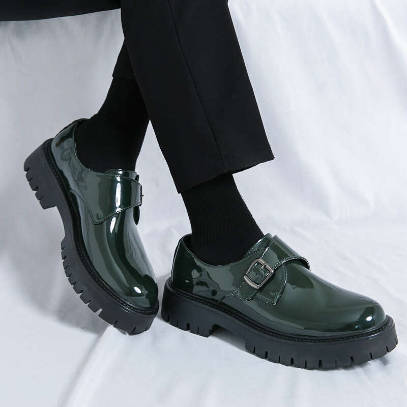 Men's oversized new casual fashionable thick soled leather shoes, trendy British style business dress shoes