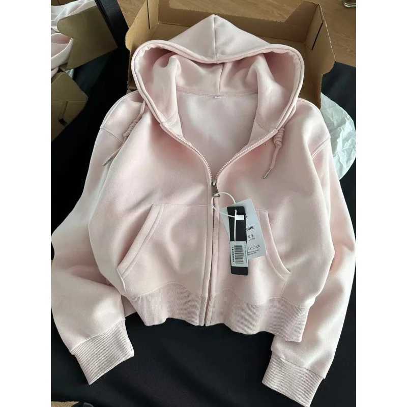 Short Hooded Zip Up Sweatshirt Jacket Women Casual Open Front TopT251105