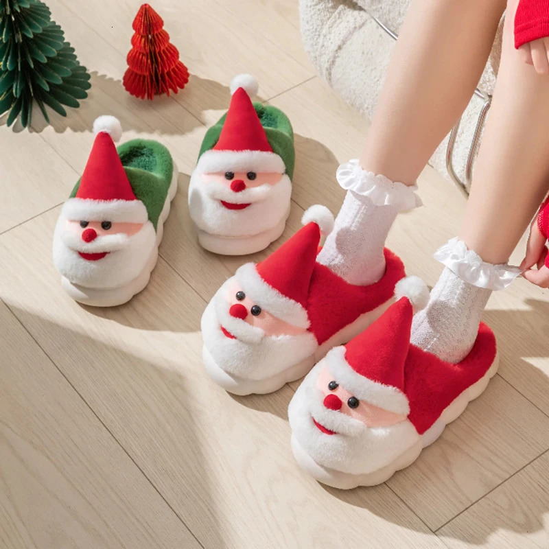Christmas Fluffy Womens Slippers Home Santa Claus Winter Plush Woman Shoes Flats Fuzzy Fur Slides Indoor Soft 251031