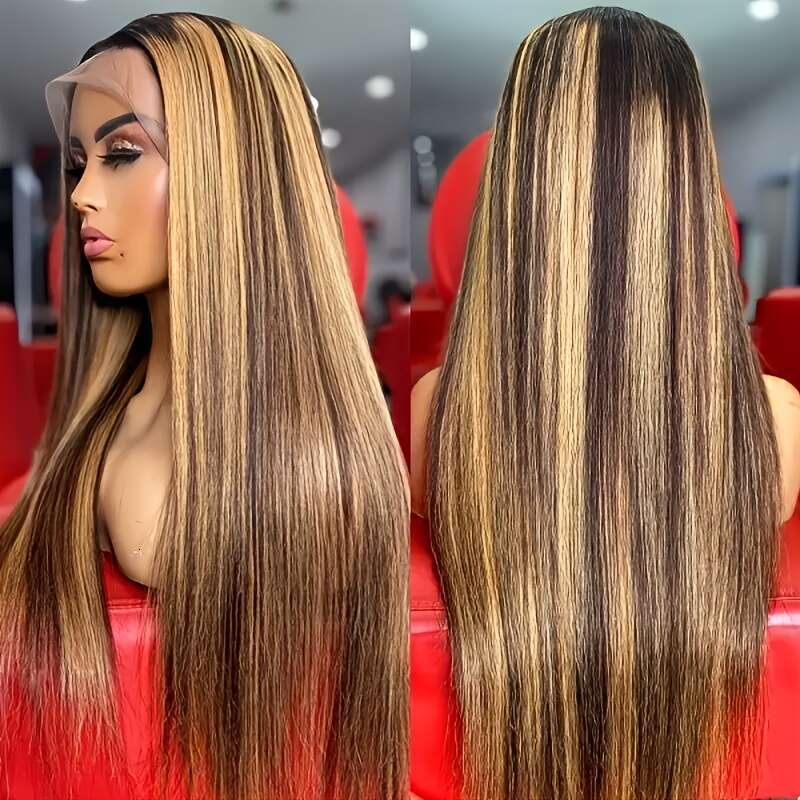 Wig Highlight Straight Front Pre Plucked With Baby 250% Density 13X4 4/27 Honey Blonde HD Lace Frontal Wigs Human Hair