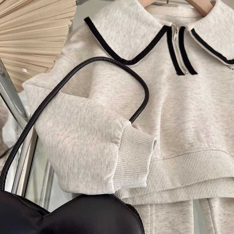 3-7Y Girls Spring Hoodies Set Korean Childrens Spring and Autumn Fashionable Baby Doll Collar Hoodie Pants Casual Two Piece Set Y251105