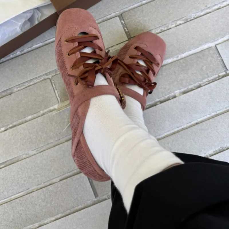 2025 New Spring Mary Jane Cross Strap Flats Shoes Wen Fion Elegant Round Toe Ladies Cfort Soft Sole Balleri Shoes Y251105