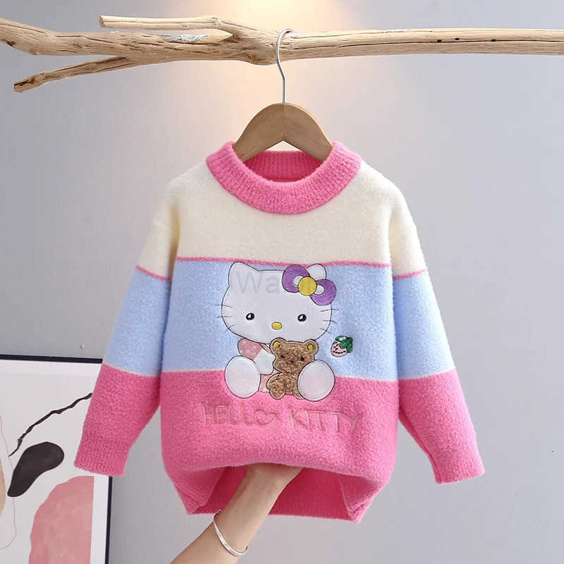 Sanrio Childrens Sweater Autumn/Winter New Cartoon Hello Kitty Girls Knitted Sweater Student Cute Warm Fashion Sweater H251105