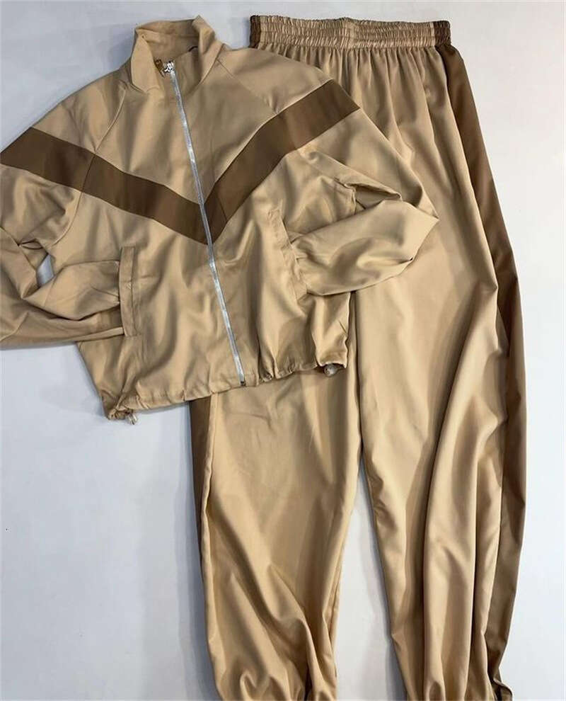 Fashion Casual European American Long Sleeve Color Block Sports Cardigan And Pants Set Street Style Outfit B5