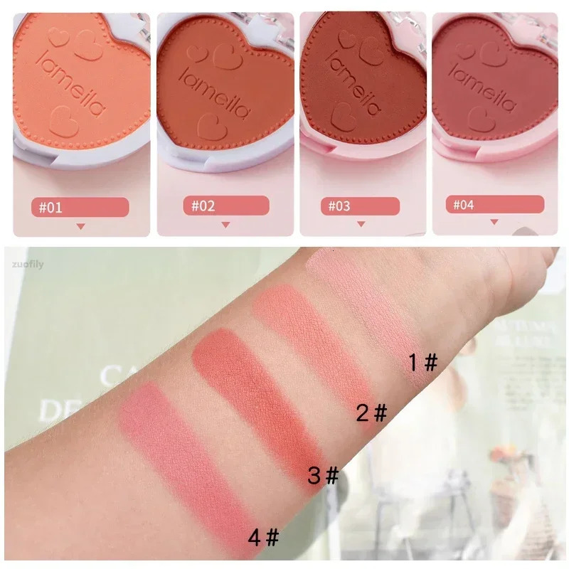 Powder blusher makeup love palette 4color mineral powder pink durable natural hawthorn cheek coloring waterproof cosmetics 250325