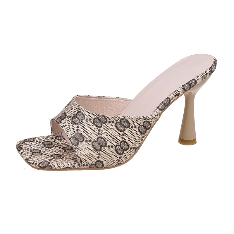 designer shoes 2025 new Women's printed high-heeled sandals Women's large-size peep-toe open-toe stiletto sandals with design