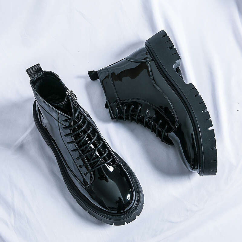 Men's shoe plus size new casual fashionable mid top Martin Korean version trendy side zipper leather boots