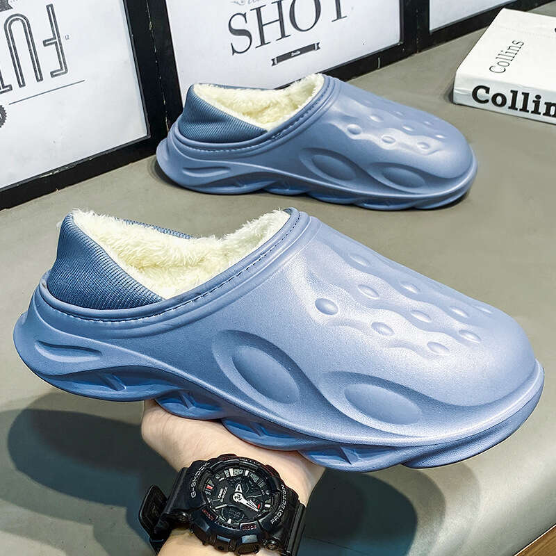 Large waterproof cotton for men, sizes 38-47, 2023 winter home and indoor warm fur slippers