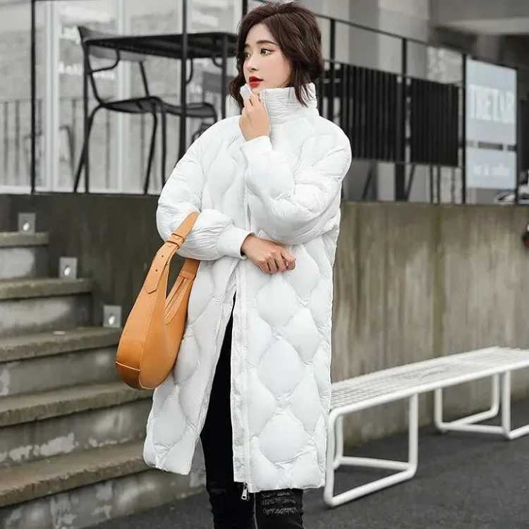 Korean Version of Loose Solid Color Stand Collar Down Padded Jacket Womens New Winter Fashion Long Warm Cotton-padded ClothesT251105