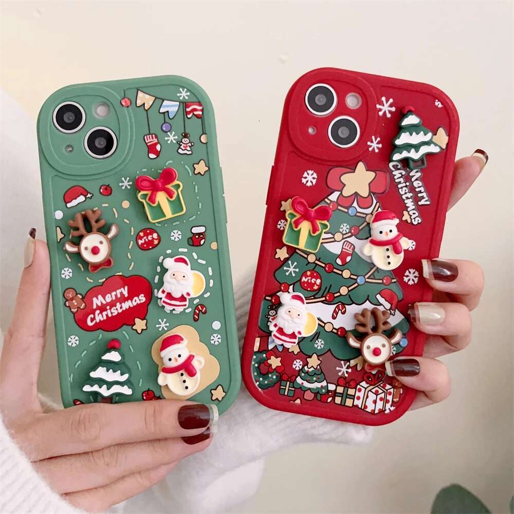 Cute Cartoon 3D Santa Claus Elk Snowman Christmas Tree Soft Case For iPhone 16 15 14 Pro Max 13 12 11 X XS XR 8 Plus Back Cover