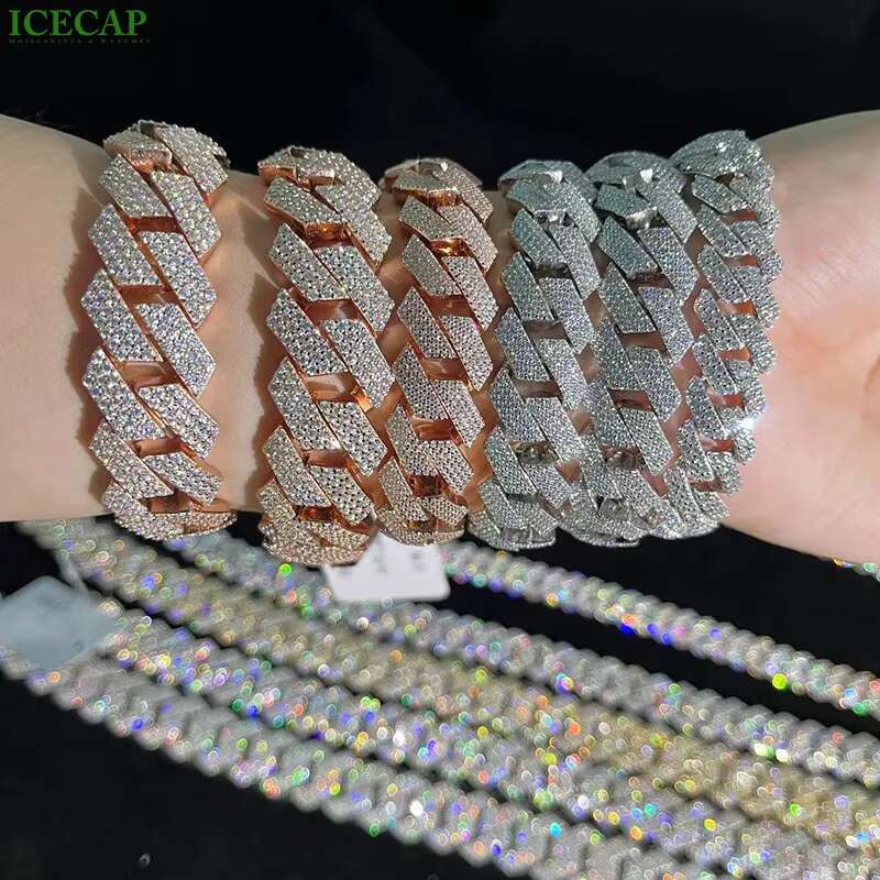 18 mm 925 Sterling Silver VVS Moissanite Cuban Bracelet Classic White Gold Bracelet Hip Hop Custom Cuban Link Moissanite Chain