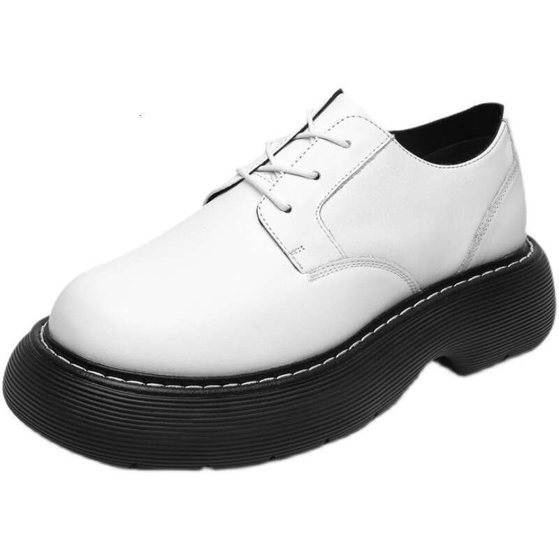 Small niche big head casual leather shoes, trendy men's British Changde style, thicker sole, height increasing sponge cake shoes