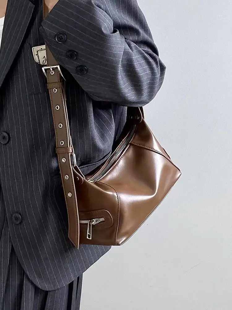 Vintage Thread Y2k Womens Shoulder Bags Cool Crossbody Bag Underarm Bag PU Leather Female Handbags Fashion Purse 251104