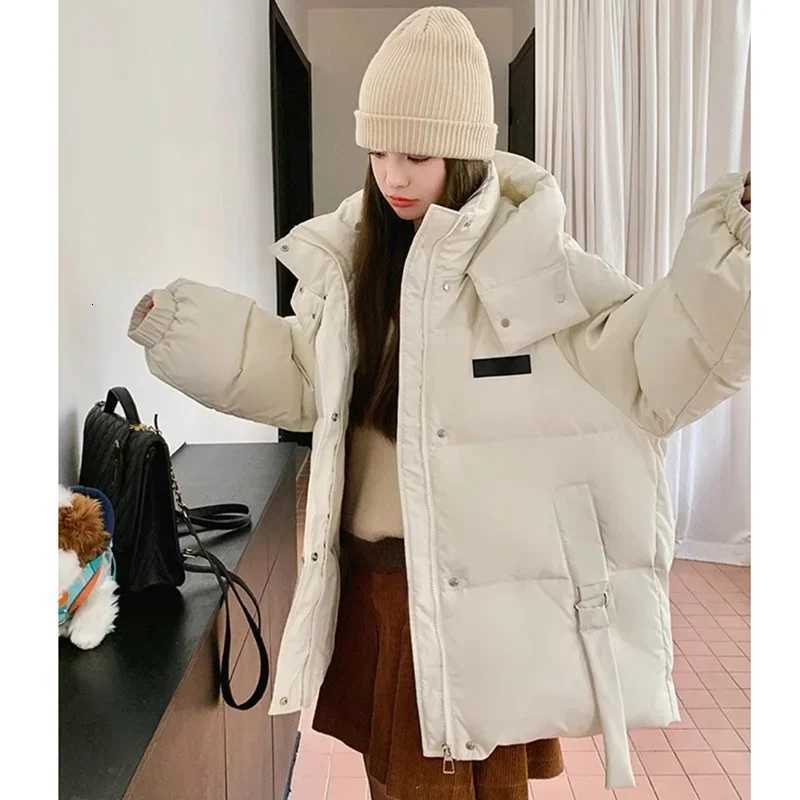 Womens Winter Short Jacket Solid Color Down Jacket Hooded Jacket Stand Up Collar Fashionable Street Style Winter Coat WomenT251105