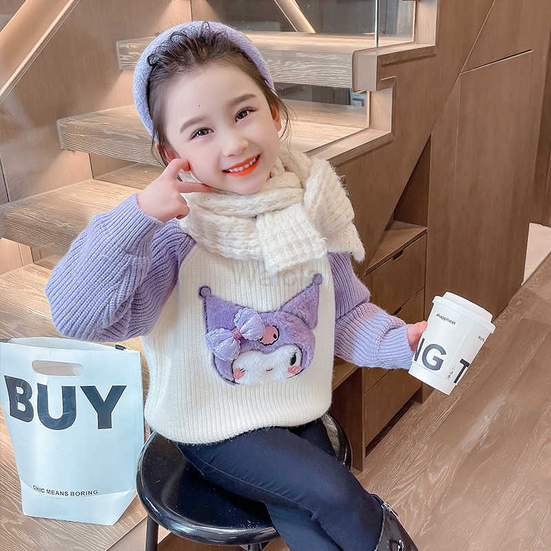 Sanrio Girls Sweater Autumn Winter 2025 New Fashionable Baby Girl Base Shirt Princess Childrens Knitted Top Winter H251105