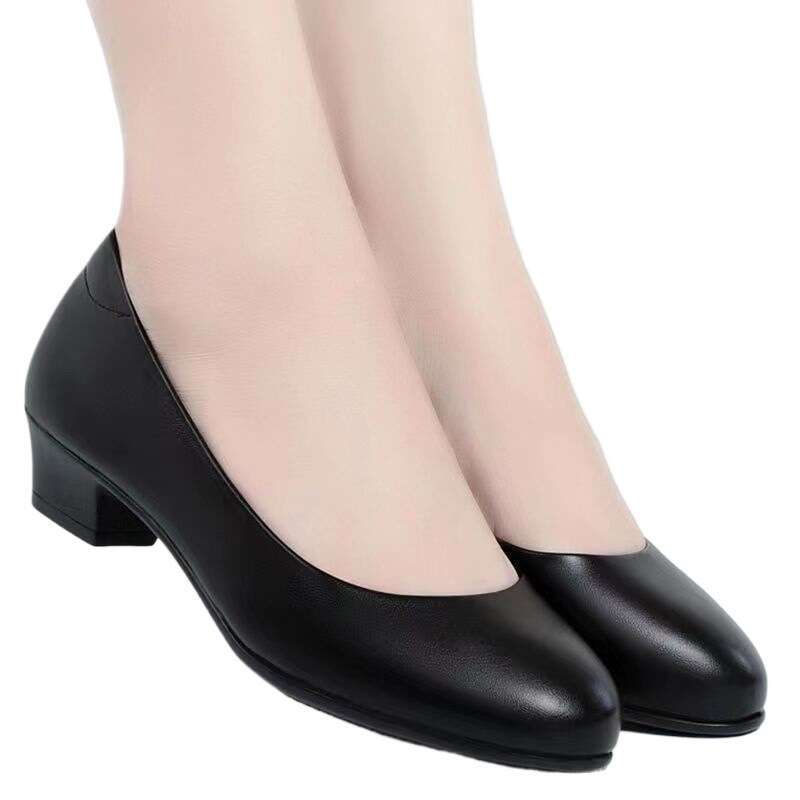 Flight attendant work shoes, black leather women, thick heels work, not tired from standing a long time, soft soles for comfortable hotel career inter