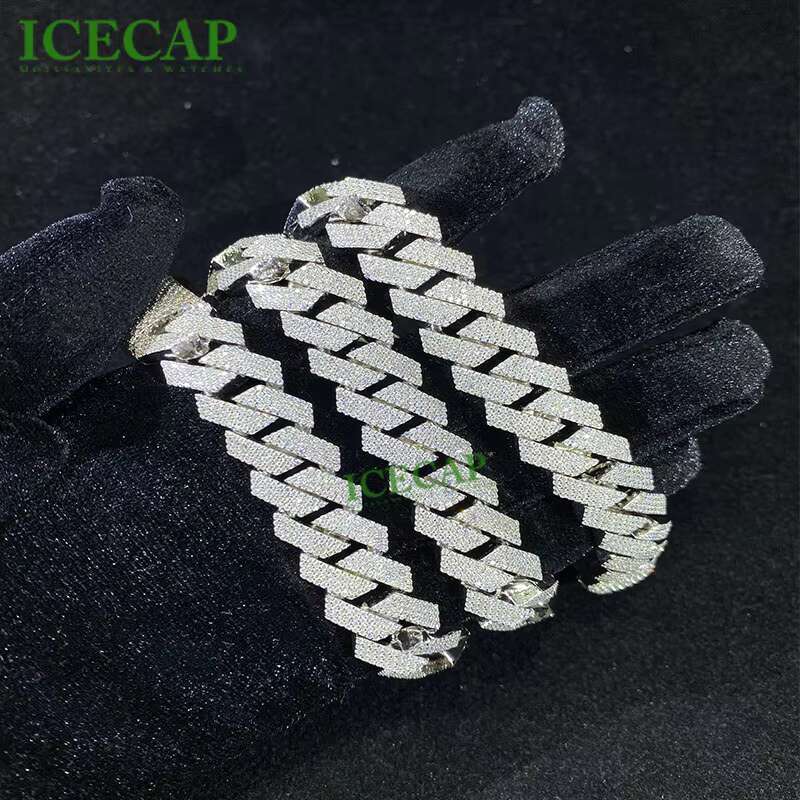 Factory Miami Moissanite Iced Out Cuban Link Chain Hip Hop Style Mens Jewelry 925 Sterling Silver White Gold Plated for Gift