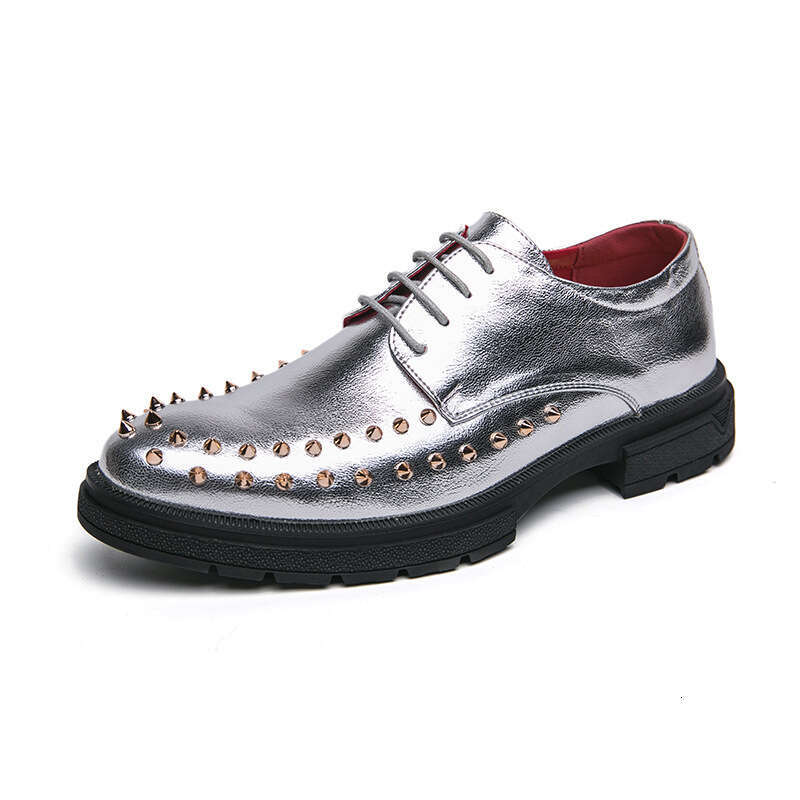 Large size British nightclub rivet pointed leather for personality Chelsea trend punk style men's shoes