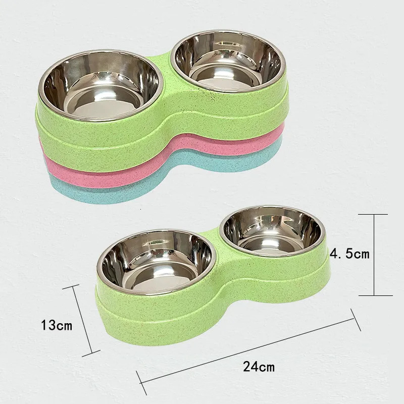 Double Pet Bowl Dog Food Water Dispenser Stainless Steel Pet Beverage Plate Feeder Cat and Dog Feeding Supplies Small Dog Accessories 250403