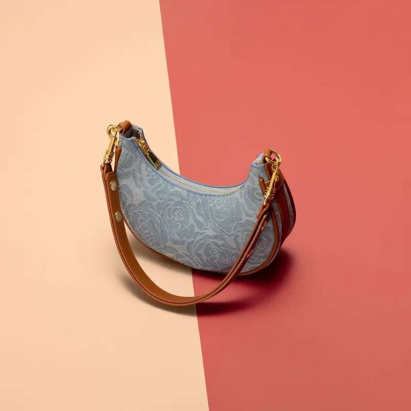 Fashion Ral Print Denim Half Moon Hobo Bag 2024 Summer Trend Design Shoulder Bags For Women Female Commuter Handbag Purse