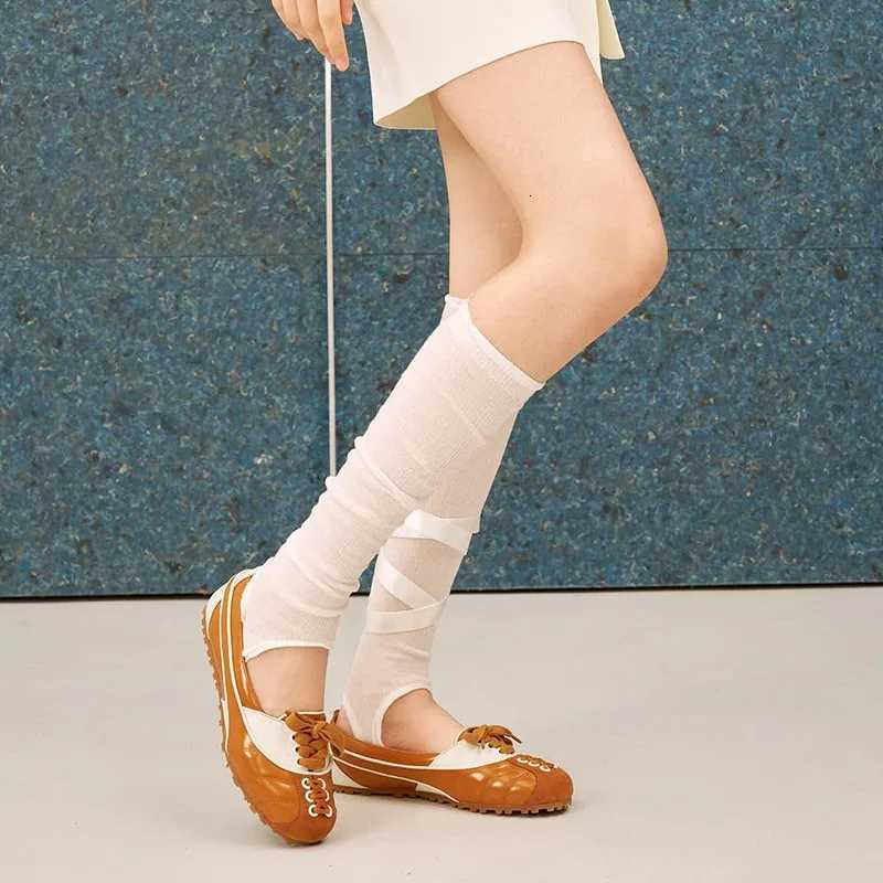 Stylish New Mary Jane Shoes Round Toe Light Mouth Color Block Front Lace-Up Slip Soft Sole Flat Single Shoes Y251105