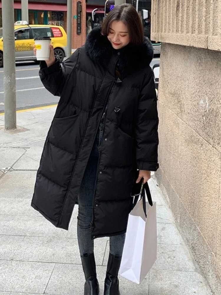 Fashion Casual Down Cotton Jacket New Autumn Winter 2025 Korean Version Large Fur Collar Hooded Warm Thick Padded ParkasT251105