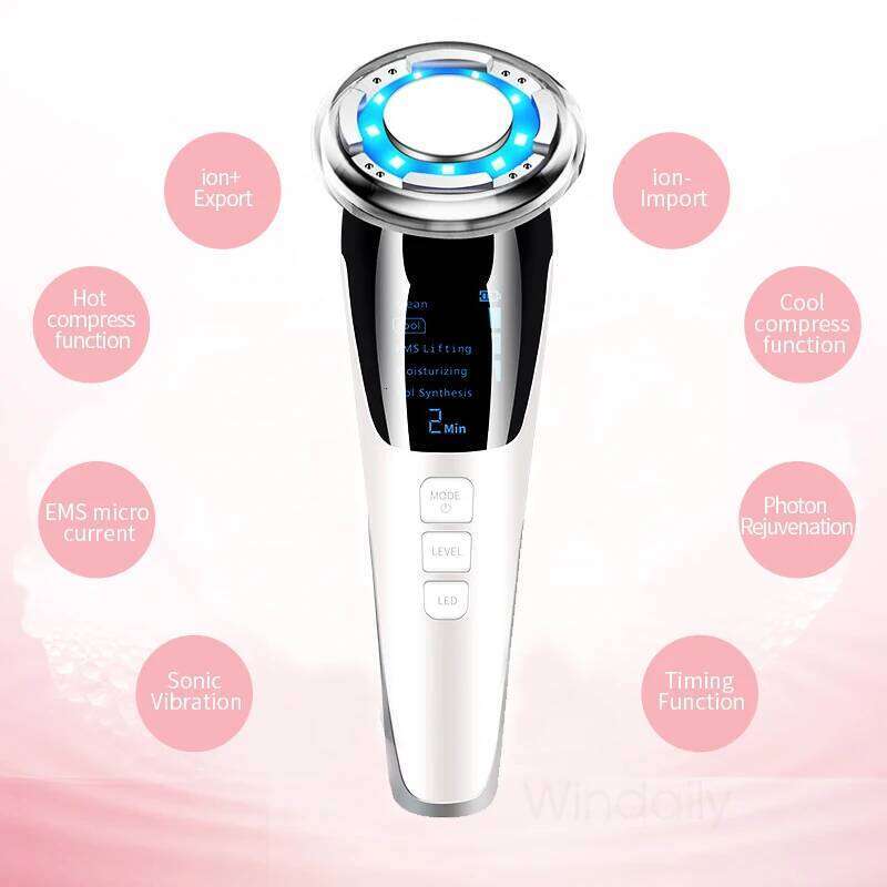 New 5 In 1 EMS Hot Cold Facial Massager LED Light Vibration Wrinkle Removal Skin Tightening Care Face Lifting Beauty Device