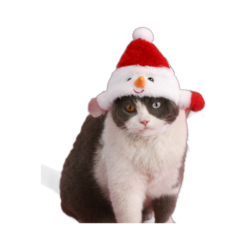 Free shipping Pet Supplies Cat Accessories 2025 New Pet Christmas Hat Small Dog Cat Plush Cartoon Snowman Christmas Tree Bell Cute Headset Hat