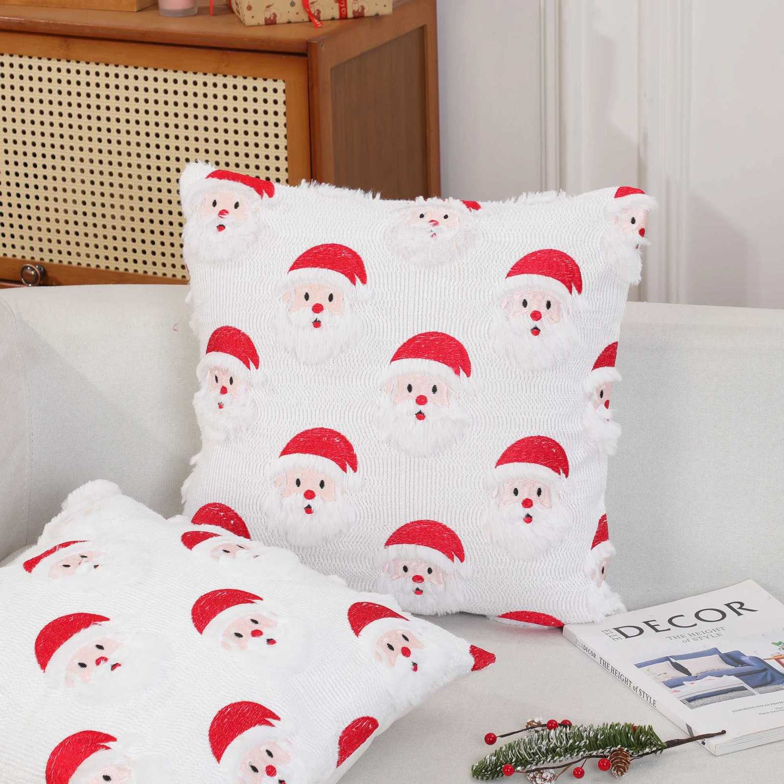 Christmas Plush Decorative Cushion Cover Soft Home Decor Xmas Living Room Sofa Throw Pillow Cover Embroidered Pillowcase 45x45 Y251105