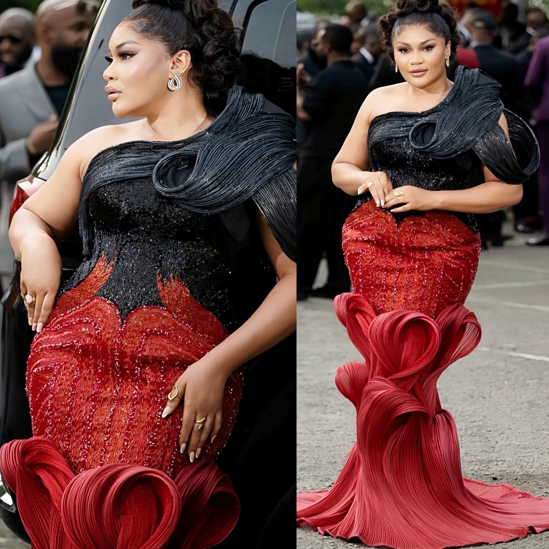 Dark Red Mermaid Prom Dresses 2026 One Shoulder Beaded Sequined Evening Formal Party Second Birthday Engagement Gowns Plus Size Dress For Special Occa