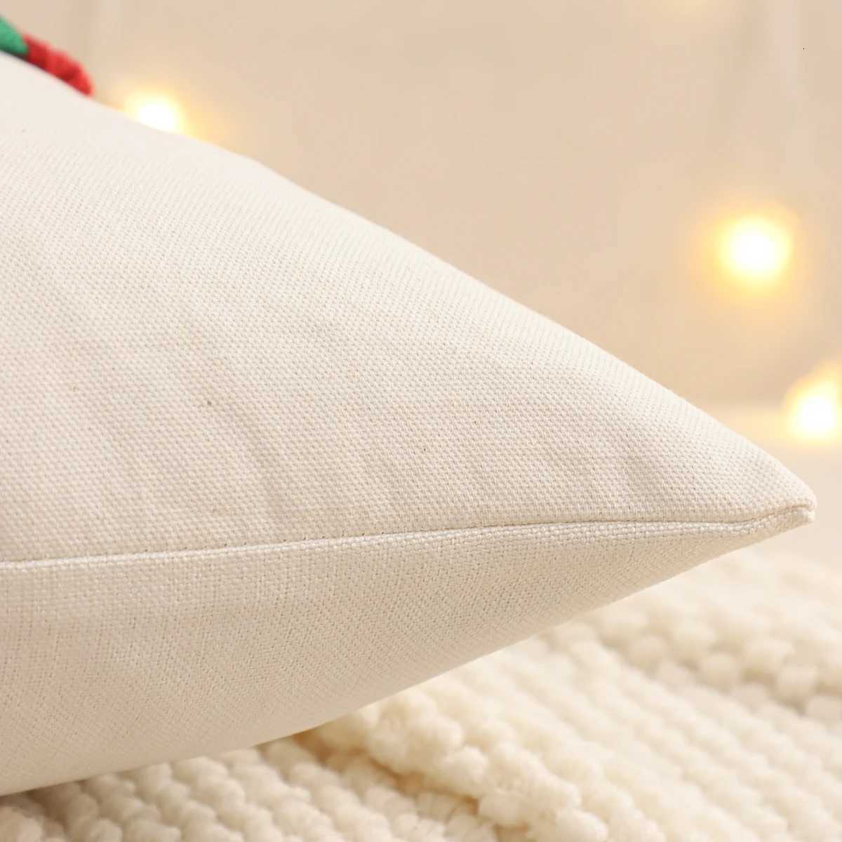 Tufted Throw Pillow Cover Christmas Decoration Canvas Christmas Tree Snowflake Crutch Winter Farmhouse Home Sofa Living Room Y251105