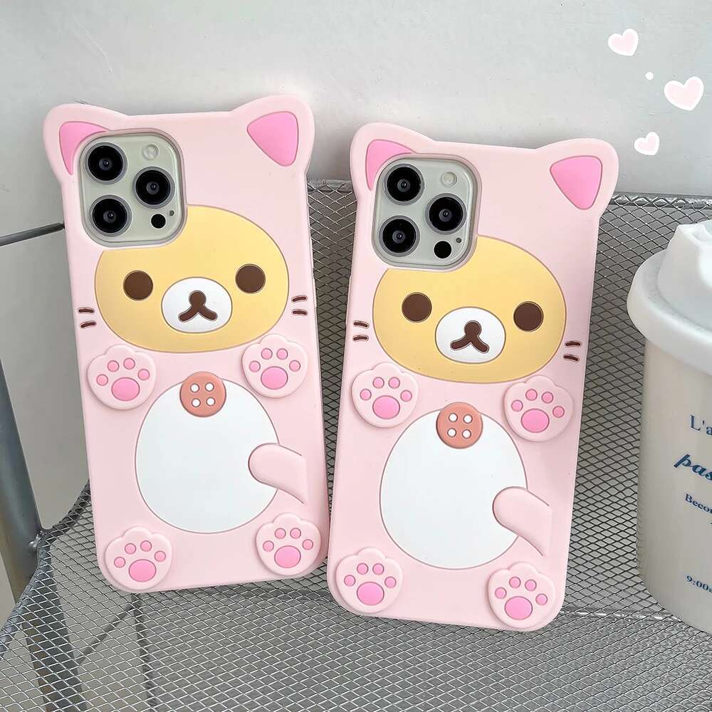 3D Cartoon Kawaii Rilakkuma Bear Soft Silicon Case For iPhone 16 15 14 13 12 Mini 11 Pro X XS Max XR 6 6S 7 8 Plus SE Back Cover