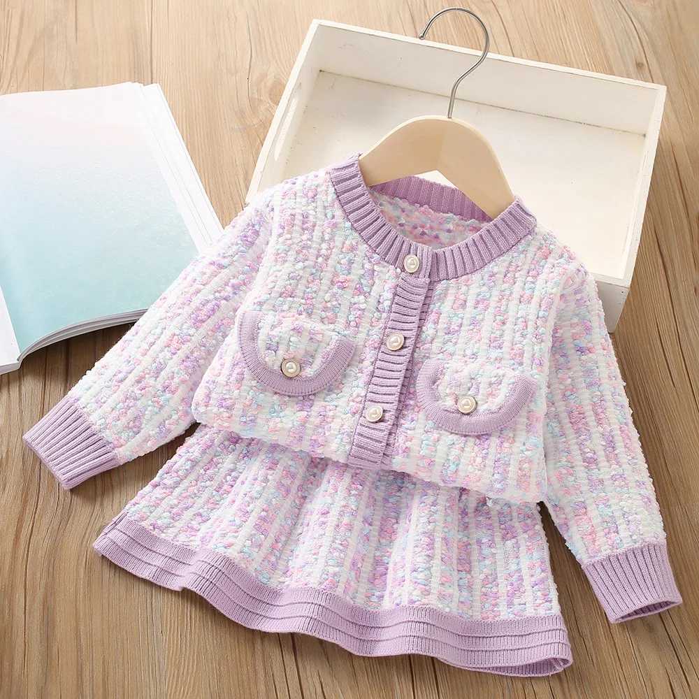 2025New Girls Knitted Fashionable Set 0-6 Year Old Little Fragrant Baby Girls Top and Bottom Warm Girls Knitted Sweater Y251105