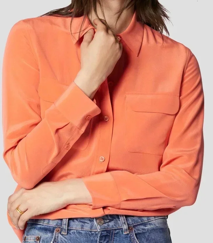 39 Colors Option Draped Sand-washed Mulberry Silk Shirt Women Blouse Classic Double-pockets Solid Color Long-sleeved Silk Shirt 250402