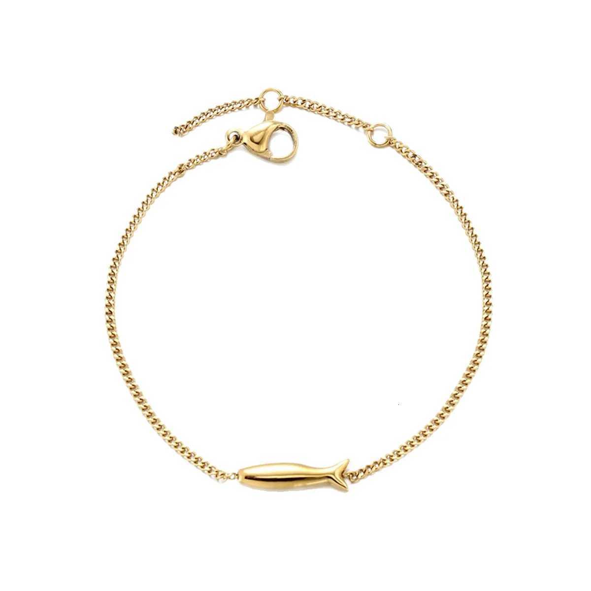 18K Real Gold-Plated Stainless Steel Sardine Bracelets Small Yellow Fish Bracelets Simple Summer Ocean Jewelry Gifts For WomenXJ251105