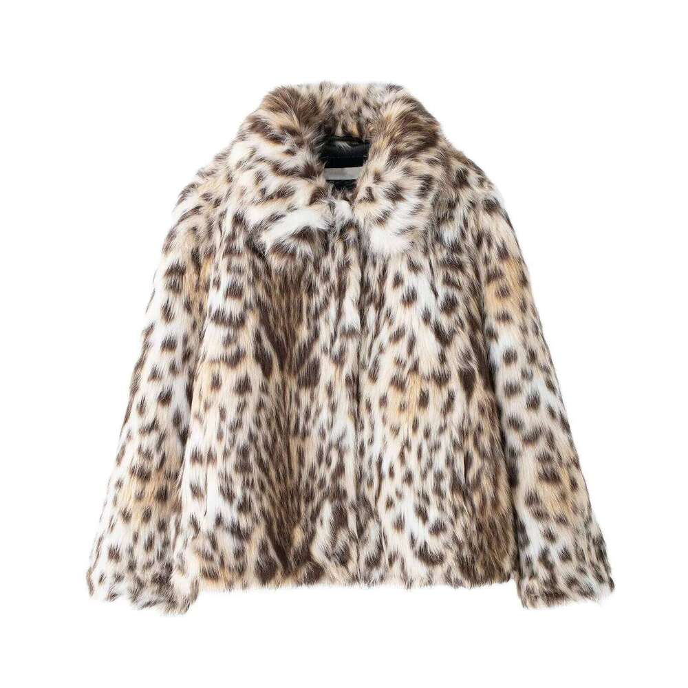 New Winter Shaggy Dot Leopard Faux Fur Coat CHIC Women Lapel Collar Covered Buttons Full Sleeve Loose Short Outerwear