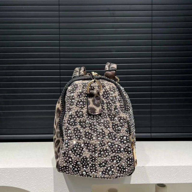 Women's Fashion Inlaid Dia Handbag Large Capacity Leopard Print Shoulder Crossbody Bag