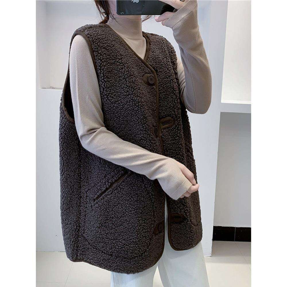 Women's Jacket Autumn Winter New Faux Shearling Fur Loose Korean Style Sleeveless Vest Trendy B5