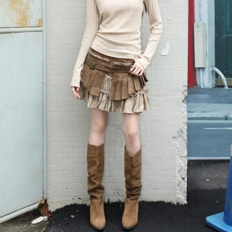 wilderness style street fashion retro heavy industry embossed two-piece pleated womens Gothic skirt 250402