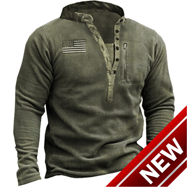 Spring new mens standing collar printed military uniform top mens long sleeved T-shirt mens