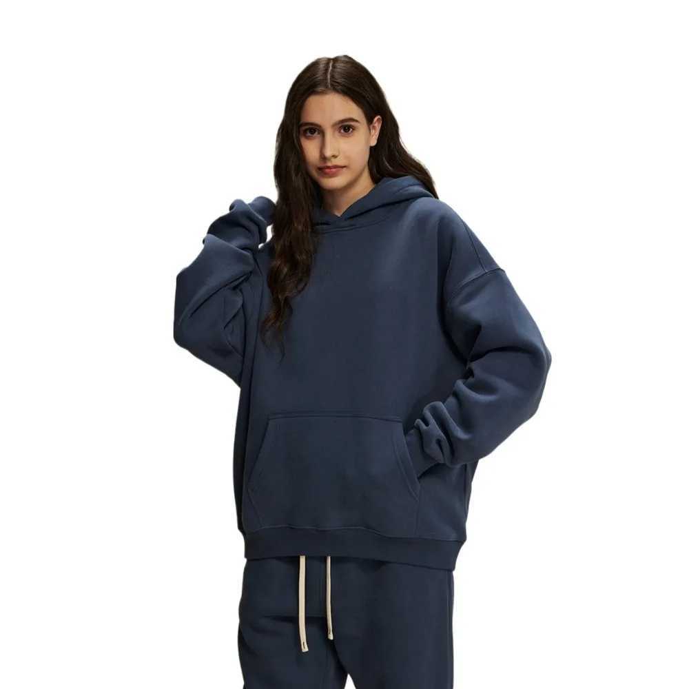 Unisex Navy Blue Oversized Hoodie Set Casual Streetwear Two Piece Outfit for Men WomenT251105