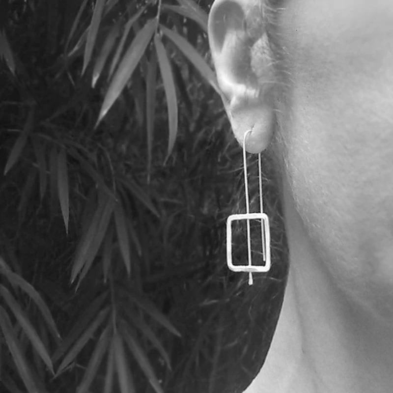 1 pair of retro ethnic style square straight hanging earrings with simple n silver long hook suitable for womens party jewelry gifts 250326