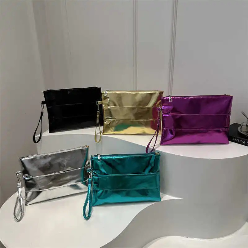 Womens envelope evening bag solid color shiny clutch gold evening wallet elegant shiny clutch womens wedding bag fashionable 250402