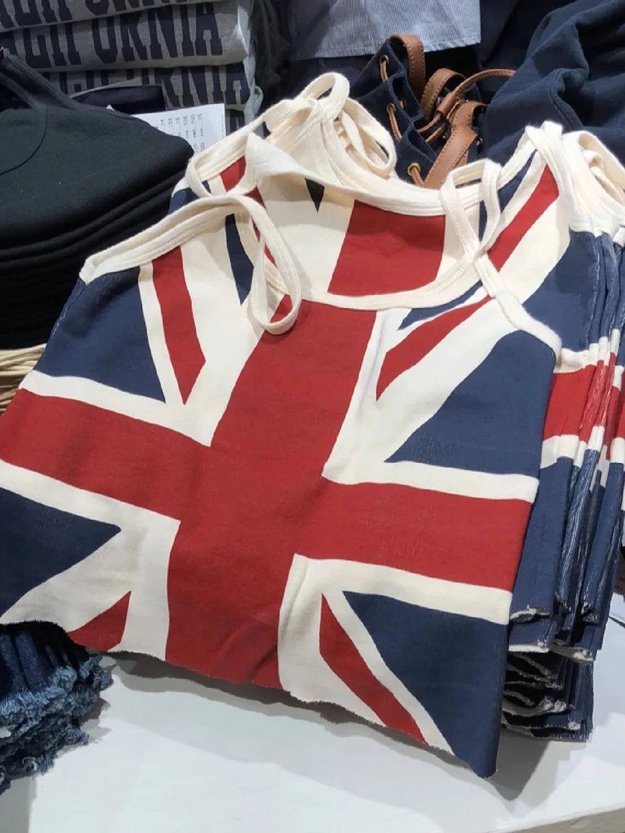 Flag print slim top womens summer sleeves soft cotton casual cut vest retro streetwear Y2k vest 250402