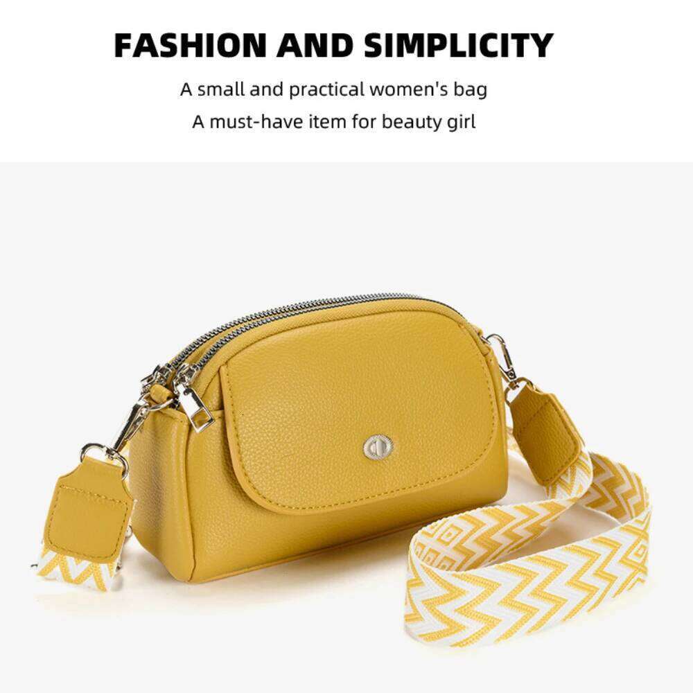 Trendy Solid Color Female Mobile Phone Wide Zipper Crossbody Adjustable Strap Shopping Shoulder Bag