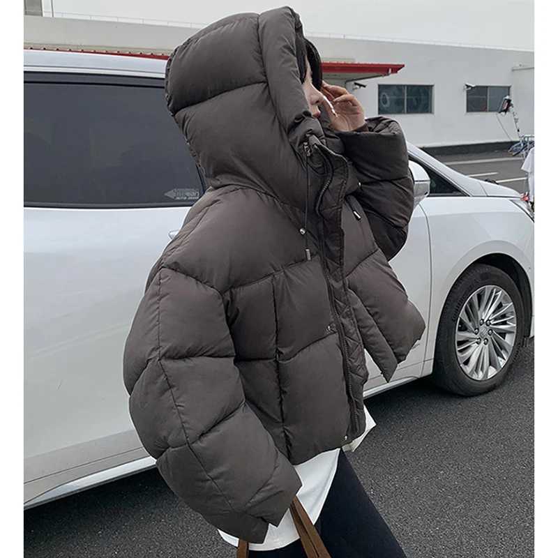 Women Winter Warm Puffy Coats Long Sleeve Casual Cropped Parkas Jacket Solid Hooded American Street Thick Outwear J251105