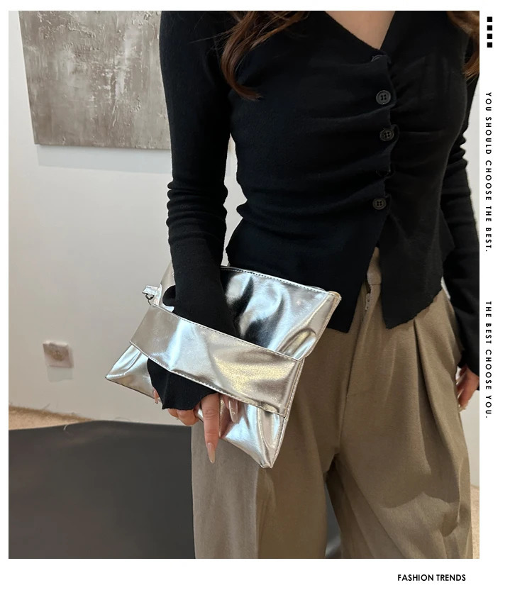 Womens envelope evening bag solid color shiny clutch gold evening wallet elegant shiny clutch womens wedding bag fashionable 250402