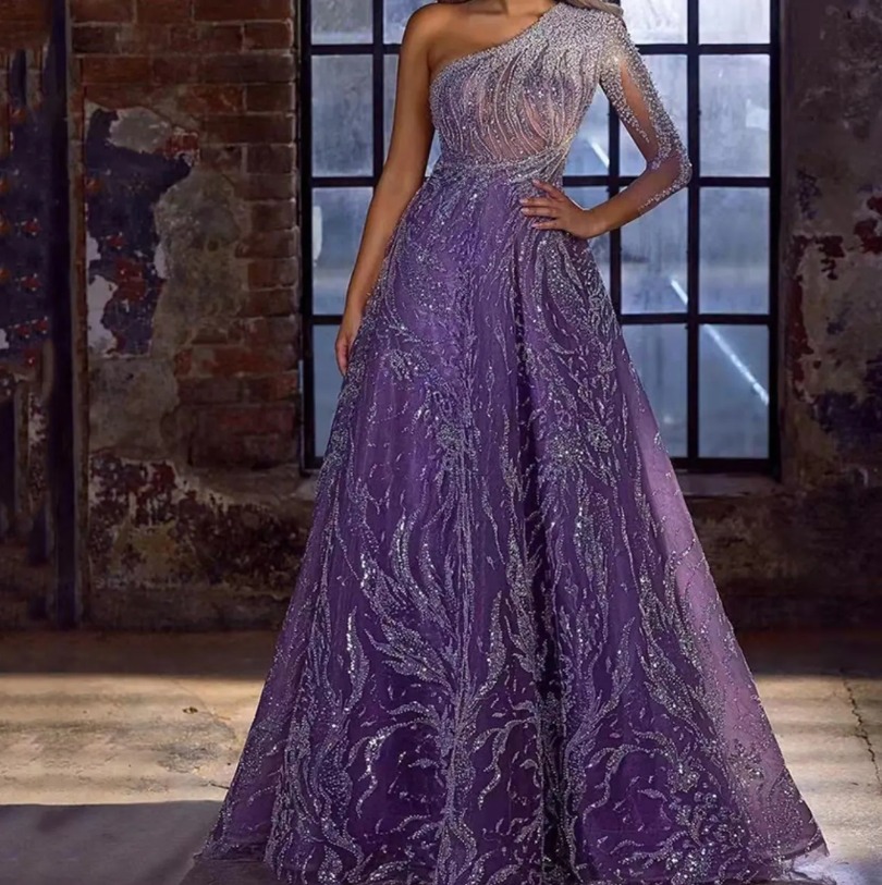 Sexy Prom Dresses for Black A Line One Shoulder Sequined Crystlas Evening Gowns Women Special Occasion Robes Customized N05